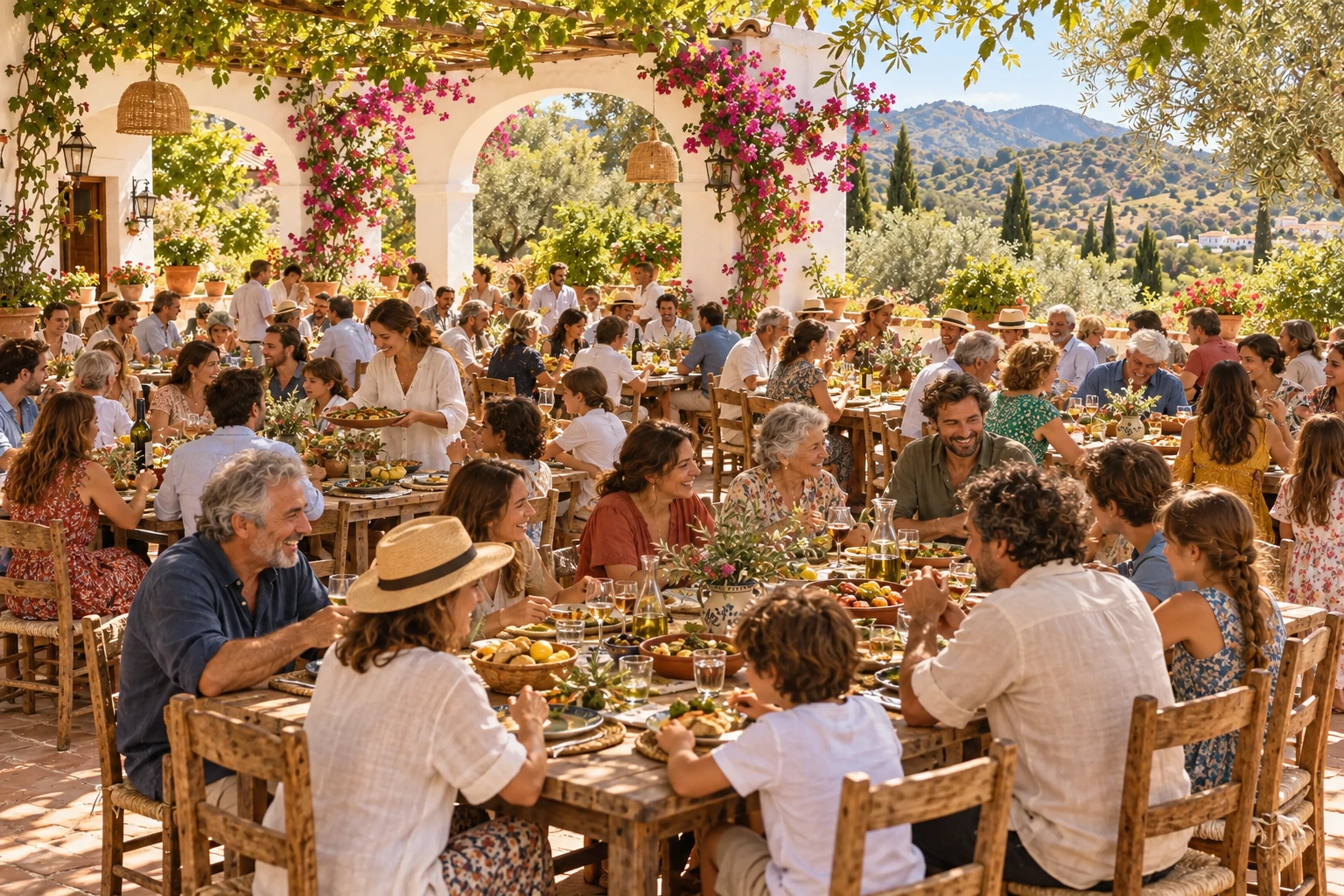 Imagen ilustrativa de un grupo numeroso compartiendo la comida