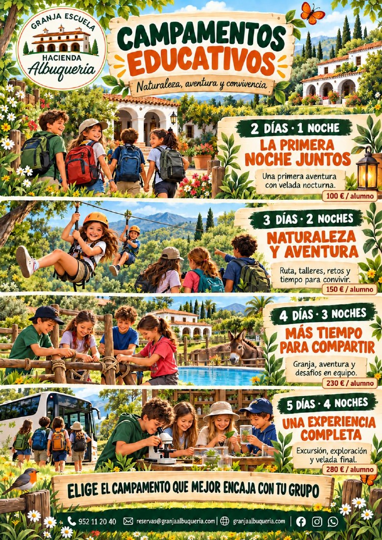 Presentación de los campamentos educativos de 2, 3, 4 y 5 días, con sus precios